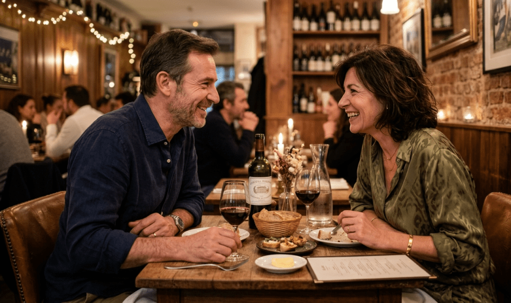 deux seniors en pleine conversation lors d'un rendez-vous pour une rencontre sérieuse