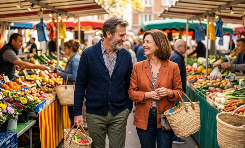 rencontre senior à Lille : couple de plus de 50 ans au marché de Wazemmes